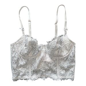 Victoria’s Secret Silver Lace Corset Bustier Underwire 32C Grey gray beaded 32 C
